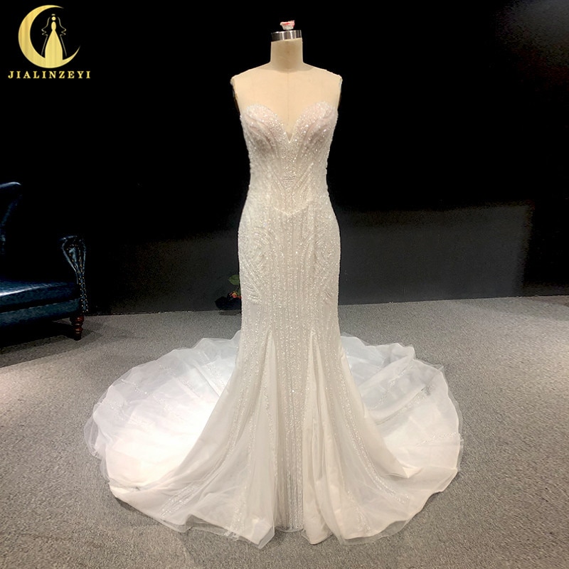 Rhine Real Sweatheart Full Luxurious Beads Crystal Sheath Mermaid Wedding Dresses 2021 robe de mariage