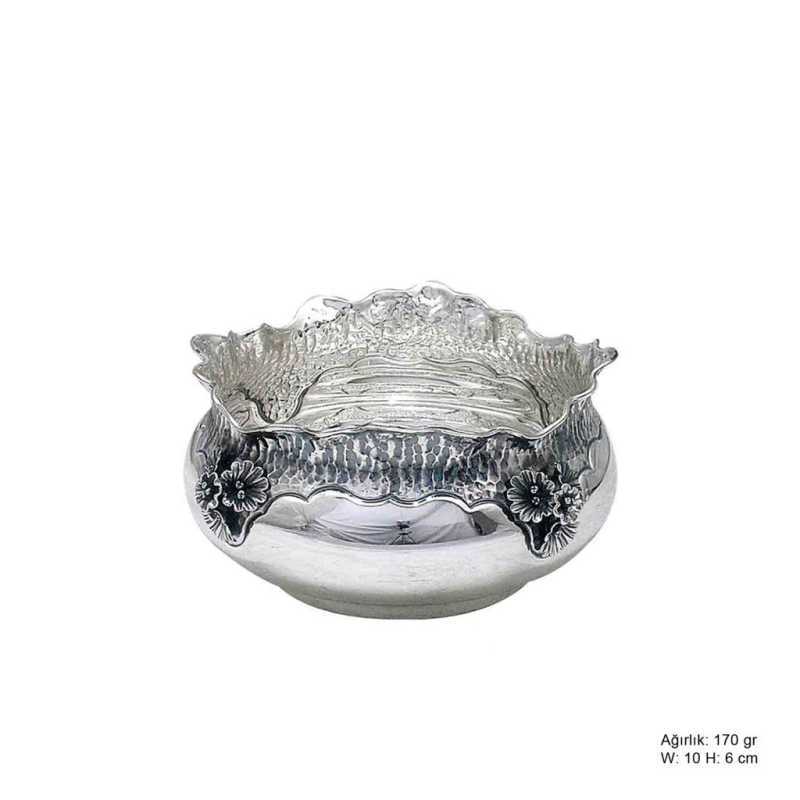 Orchid Motif Silver Sugar Bowl