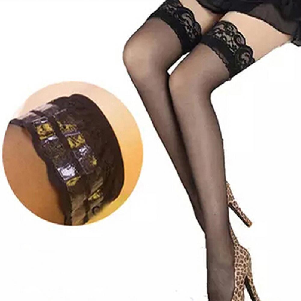 1 Pair Women's Sexy Lace Top Silicon Strap Anti-skid Thigh Nightclub High Stockings чулки женские сексуальное белье