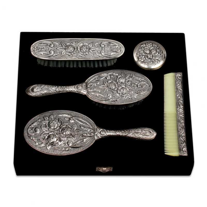 Silver Brush Comb Mirror Set-5 Piece