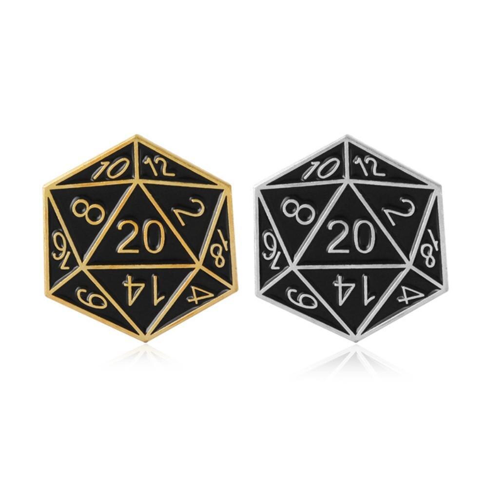 Unisex Twenty Sided Dice Enamel Number Brooch Pin Tabletop Gaming Gift Badge