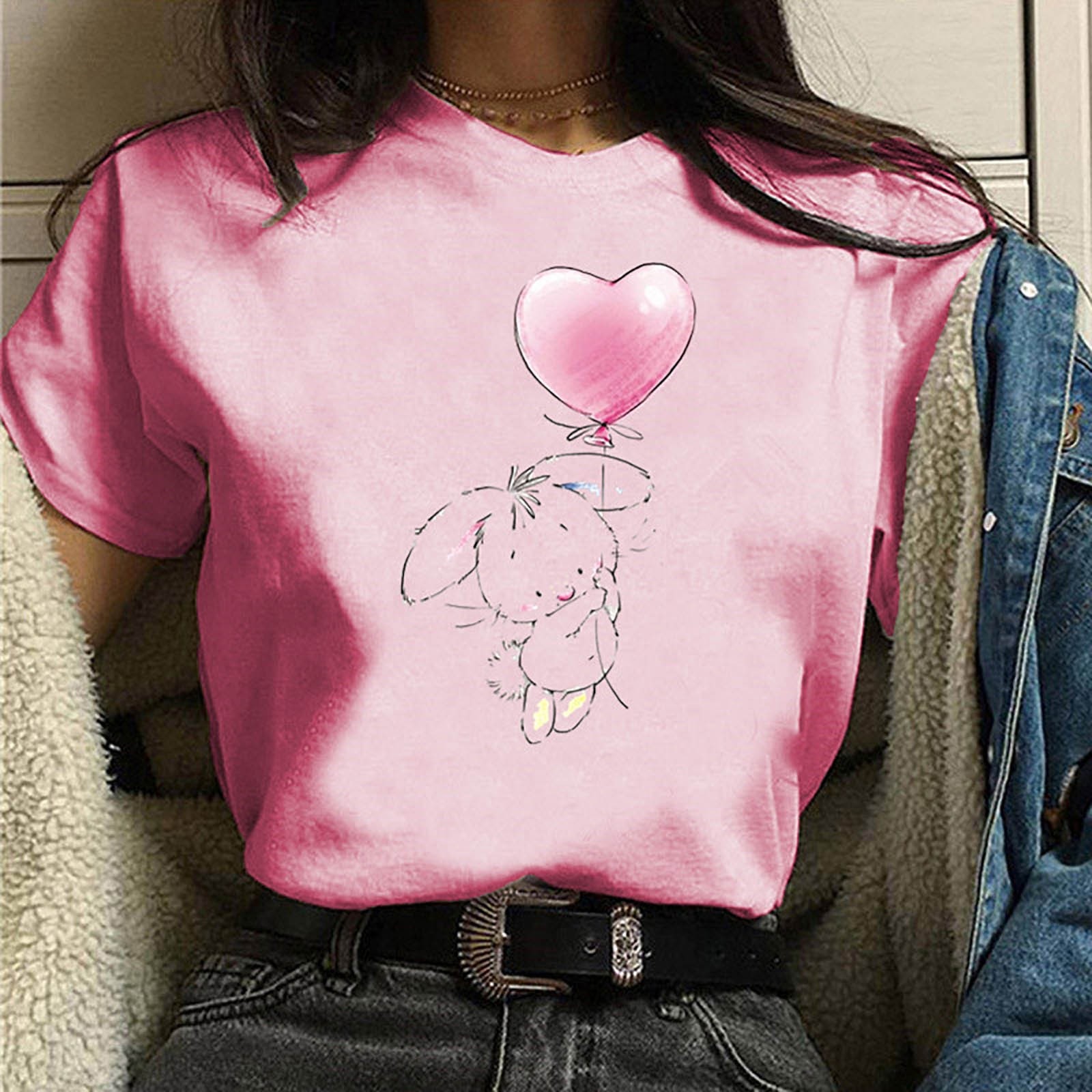 25# Summer Cute T-shirt Printing Women Tops Short Sleeve Pullover T-shirt Oversized Aesthetic Women's T-shirts Женские Футболки