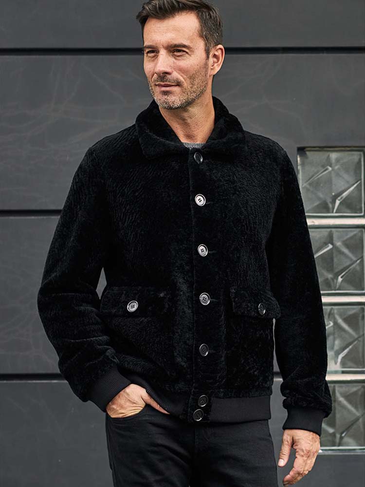 New Shearling Jacket Mens Winter Coats Short Fur Parkas Black Leather Overcoat Warm Casual Outerwear