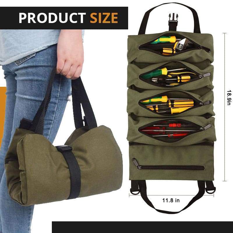 Roll Up Tool Bag Roll Tool Roll Multi-Purpose Tool Roll Up Bag Wrench Roll Pouch Hanging Tool Zipper Carrier Tote