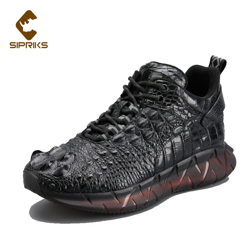 Sipriks 100% Crocodile Skin Sport Shoes For Men Comfort Damping Running Shoes Billionaire Casual Footwear Flat Alligator Leather