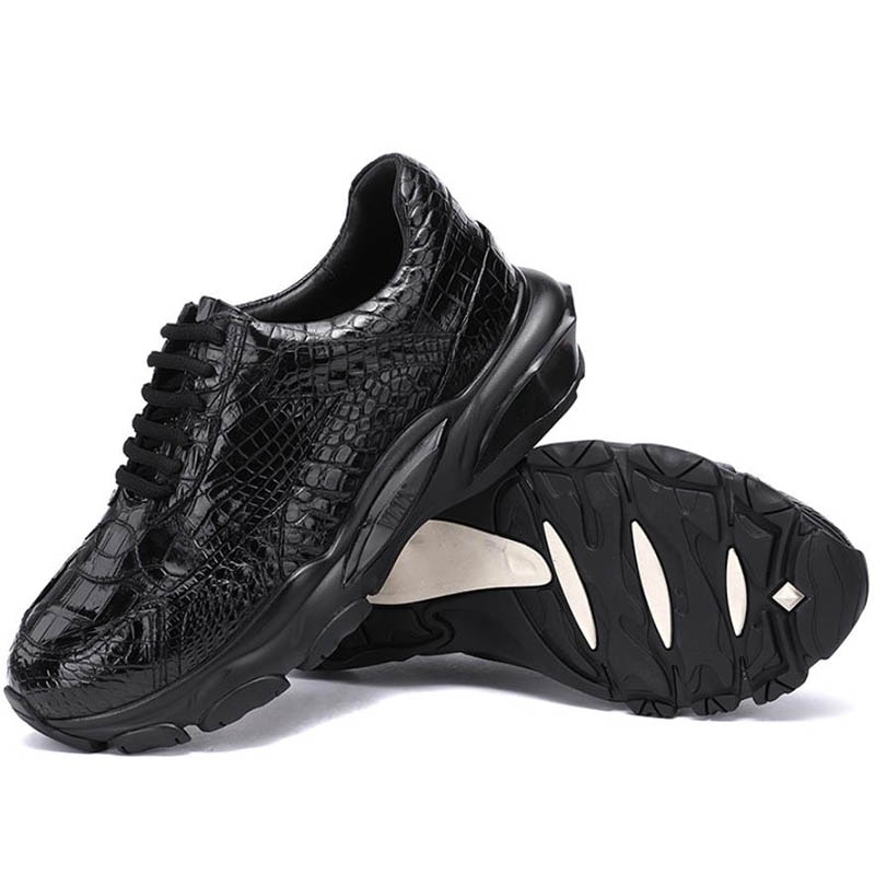 Sipriks 2021 Trend Black Casual Shoes Of Men Sport Running Sneakers 100% Crocodile Skin Leisure Shoes British Style Boy Flats 44