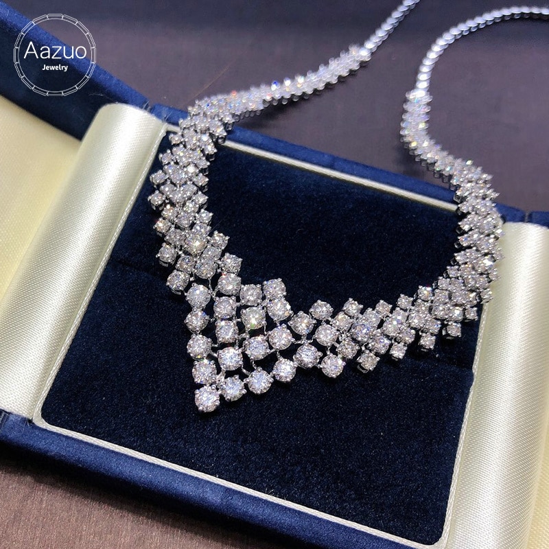 Aazuo 18K Orignal White Gold Real Diamond 10.0ct Luxury Big Necklace gifted for Women Wedding Link Chain Au750