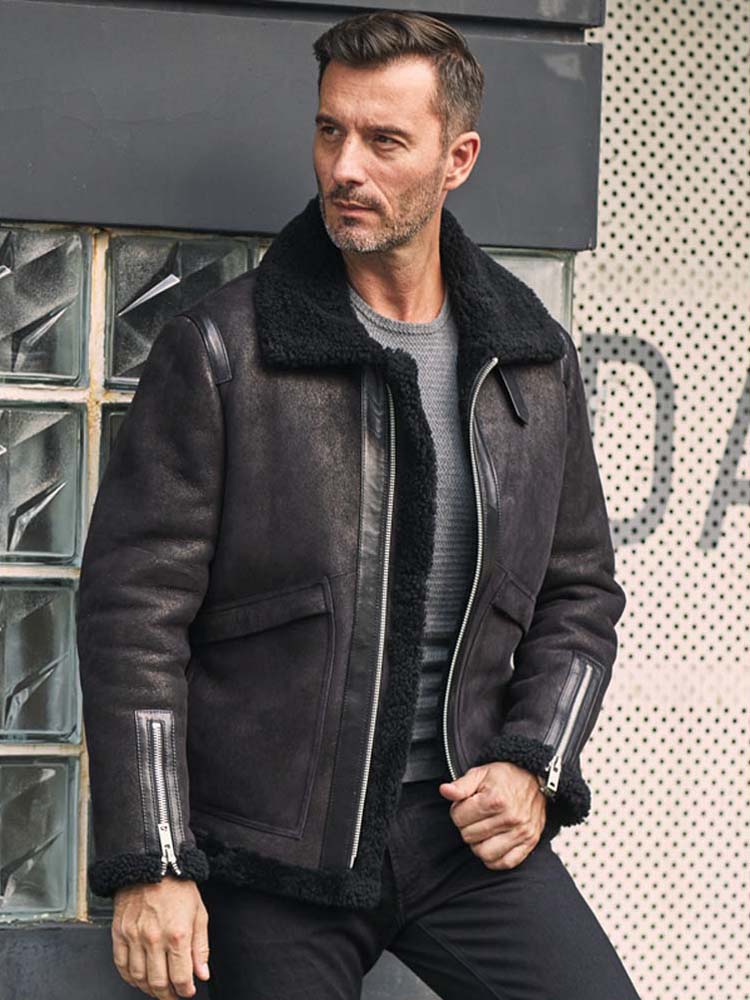 New Shearling Coat Mens Motorcycle Leather Jacket Short Fur Overcoat Warmest Winter Sheepskin Outwear