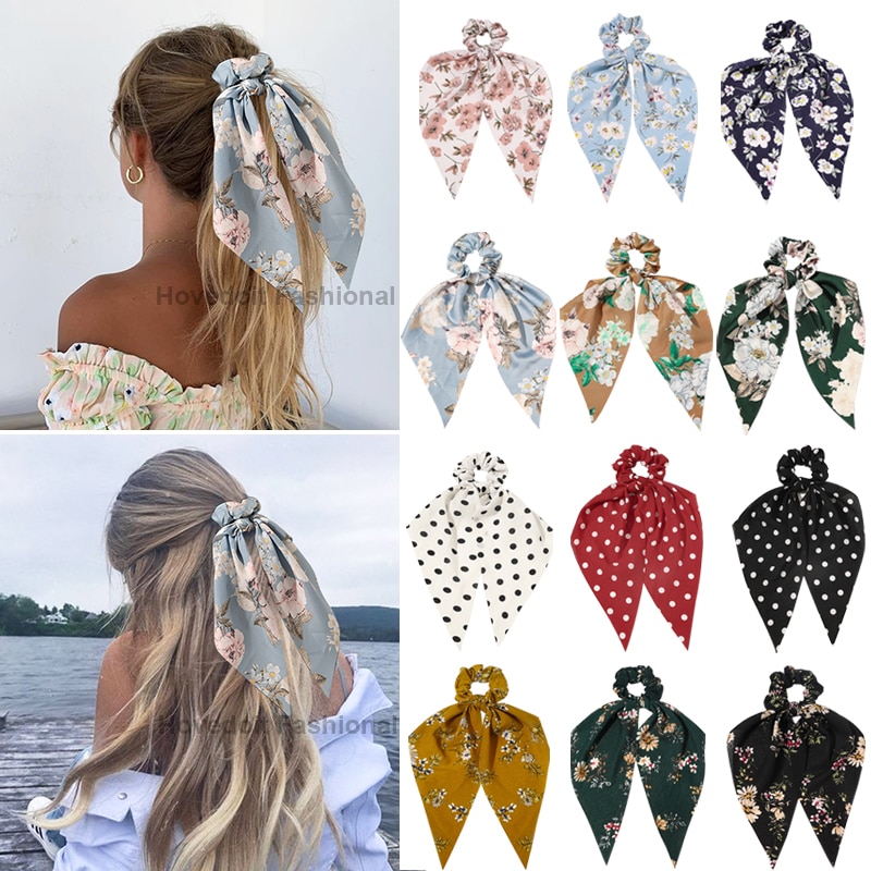 Bohemian Print Elastic Hair Bands for Women Girls Bowknot Scrunchies Headband Hair Ties Ponytail Holder Hair Accessories