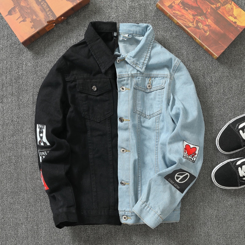 Men Stylish Autumn Denim Jacket Cowboy Slim Fit Bomber Outwear Jacket Denim Coat Clothing Men's Jean Jacket Hip Hop Print Coat