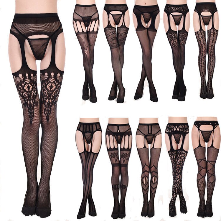 Women Stockings Lace Top Exotic Thigh-Highs Stockings & Garter Belt Suspender Set Women Lingerie Pantyhose Sexy Garter Belt