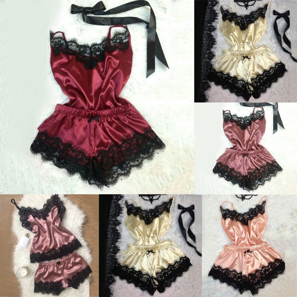 Fashion Sexy Lace Sleepwear Lingerie Temptation Babydoll Underwear Nightdress Dress Fashion Temptation Satin Nightdress Suit