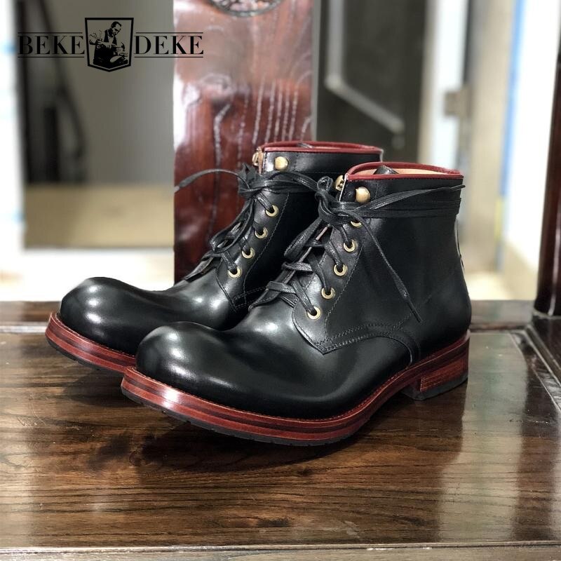 British Style Mens New Genuine Leather Ankle Boot Breathable Lace Up Rubber Sole Vintage Cowhide Outdoor High Quality Boots