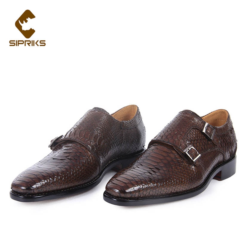 Sipriks Mens Dress Shoes Black Brown Snakeskin Business Casual Shoes Custom Goodyear Welted Python Shoes Social Formal Tuxedo 44