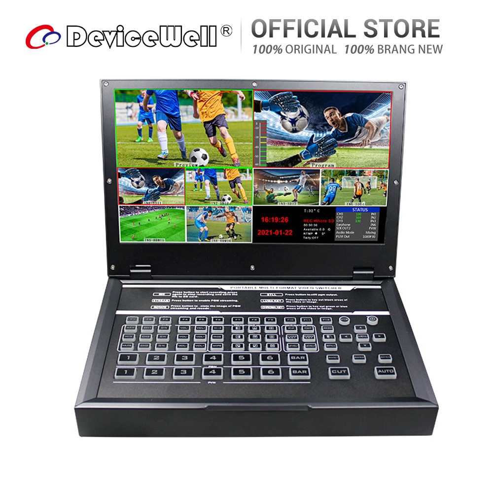 DeviceWell HDS9326 Portable 6 Channel Monitor Live Broadcast LCD Display 2 HDMI-compatible 4 SDI Input Video Switcher 2 Colors