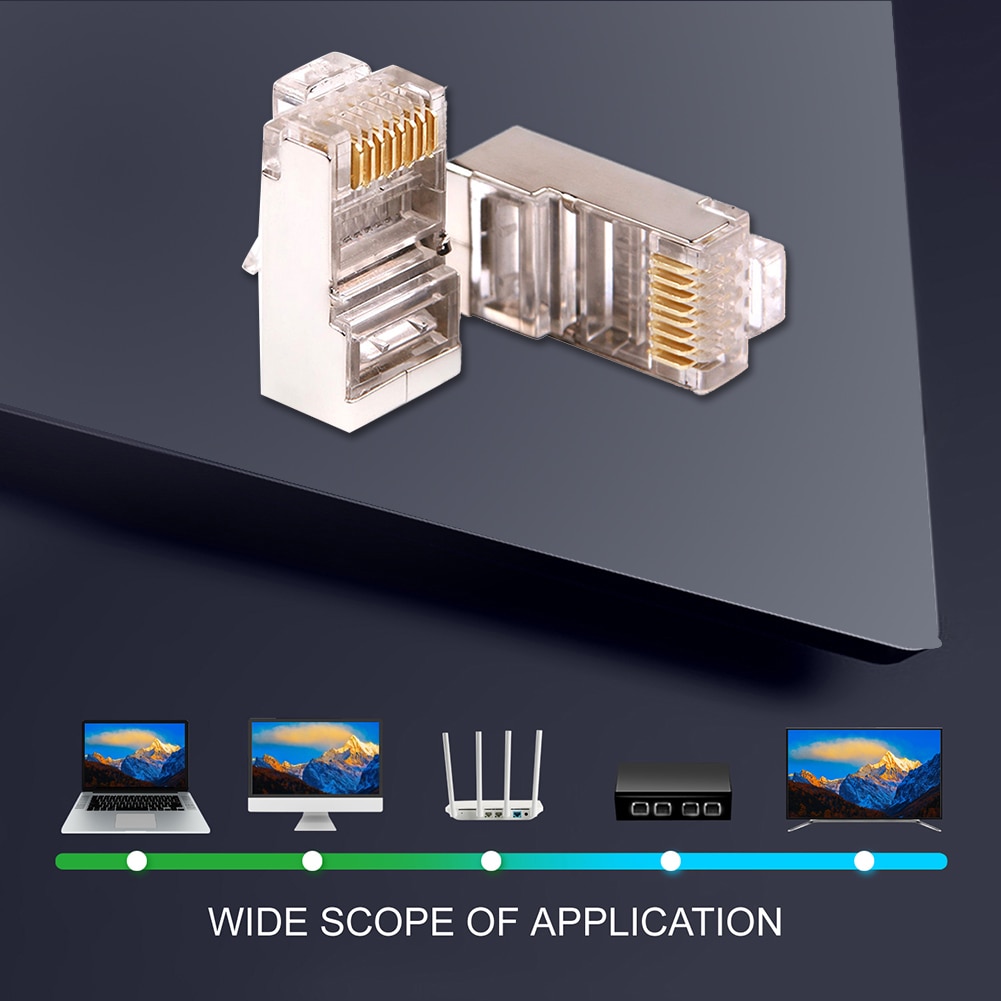 RJ45 Shielded Connector Cat6 Network RJ-45 Adapter Elaborate Manufacture Prolonged Durable Plug Crystal Head for Switch