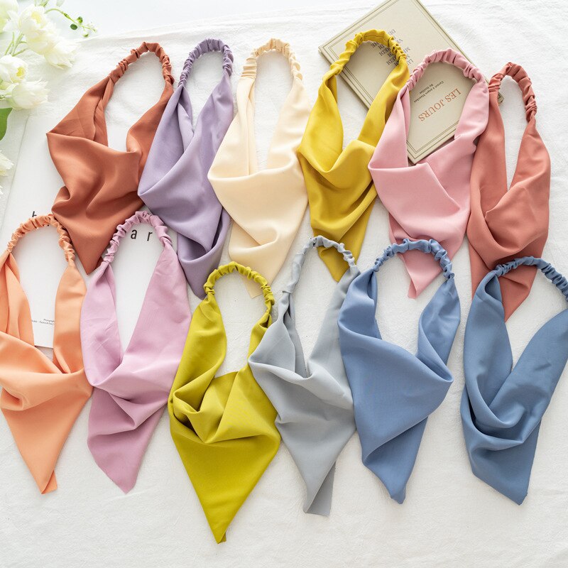 Female Macaron Color Triangle Hair Scarf Solid Color Headband Elastic Hair Bands DIY Turban Bandana Headwrap Hair Accessories