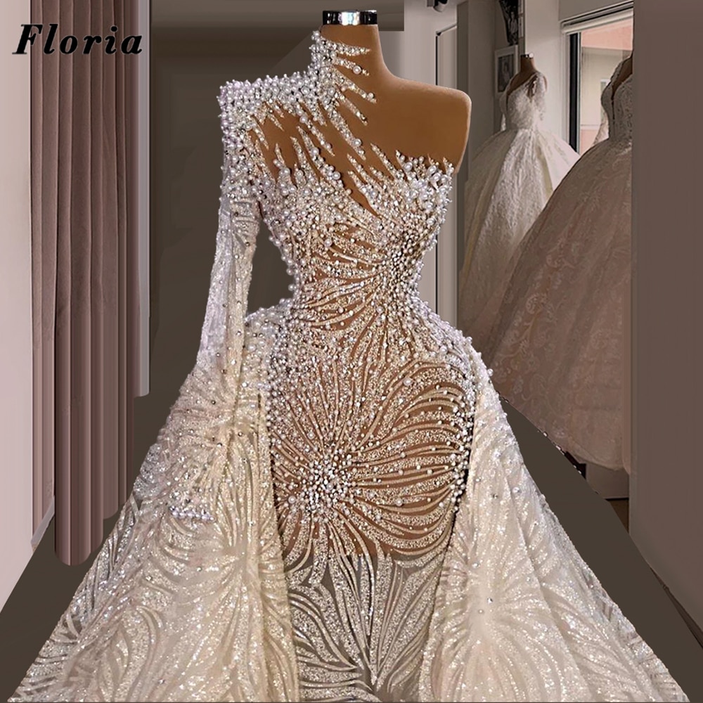 Heavy Sewing Beaded Mermaid Wedding Dresses Vestido De Novia Bridal Gowns Dubai Arabic Crystals Bride Dress 2021 Middle East