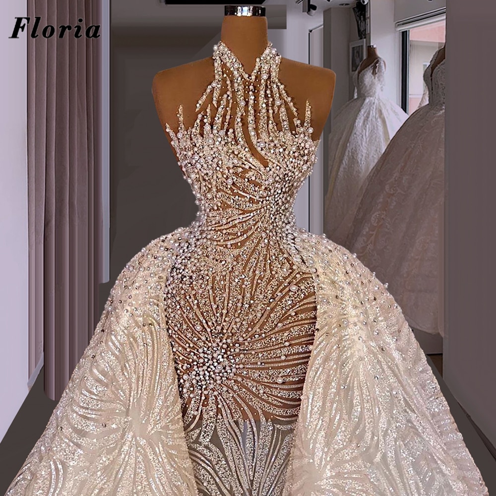 Gorgeous Beaded Crystals Wedding Dresses Handmade Sewing Long Bridal Gowns Dubai Haute Mermaid Bride Dress 2021 Vestido De Novia