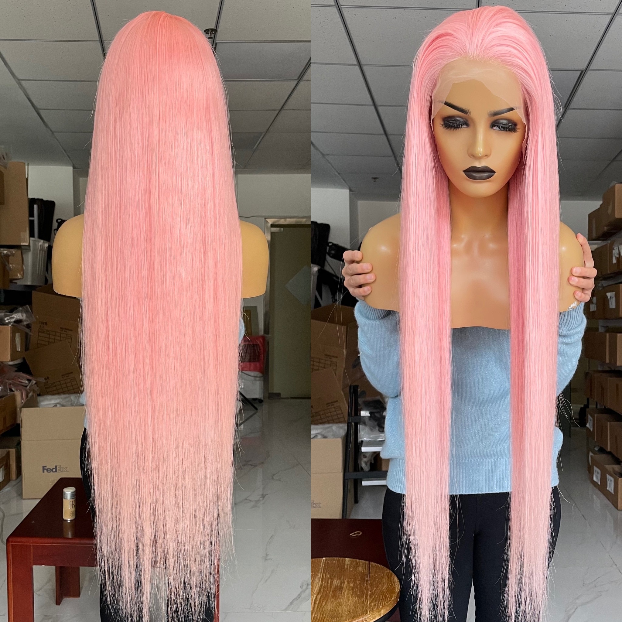 Virgin Human Hair Wigs 13x6 Lace Frontal Wigs 150 Density Solid Pink Front Wig High-end Custom Wig Named Nicki-2