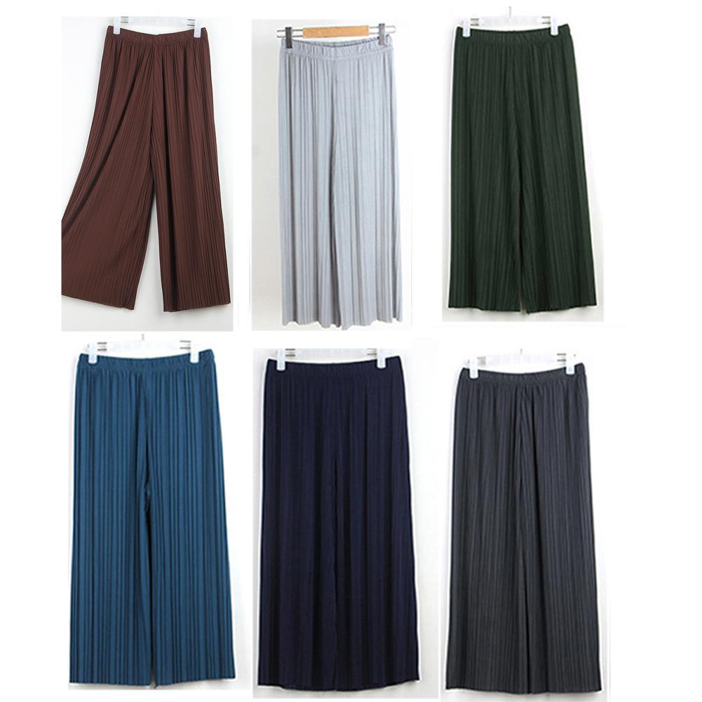 75% HOT SALES!!! Women Solid Color Elastic Waistband Pleated Wide Leg Cropped Pants Trousers