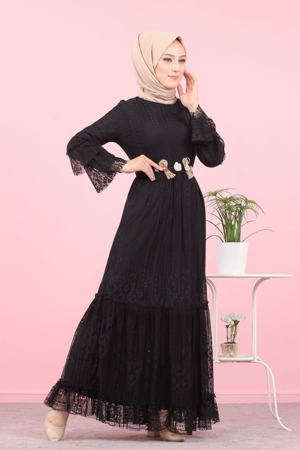 Erb Ruched Hijab Dress Black MC2030