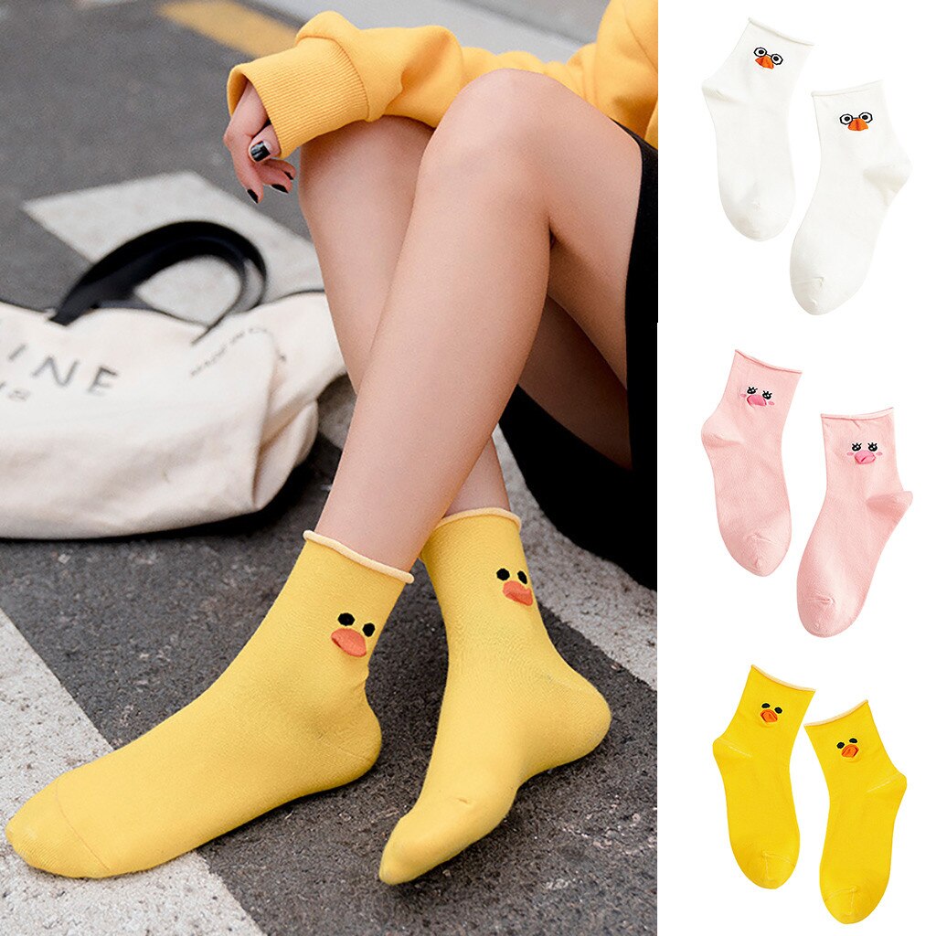 SAGACE Fashion Simple Leisure Roll Loose Socks Ladies Three-dimensional Cartoon Mouth Yellow Socks Spring medias 2021