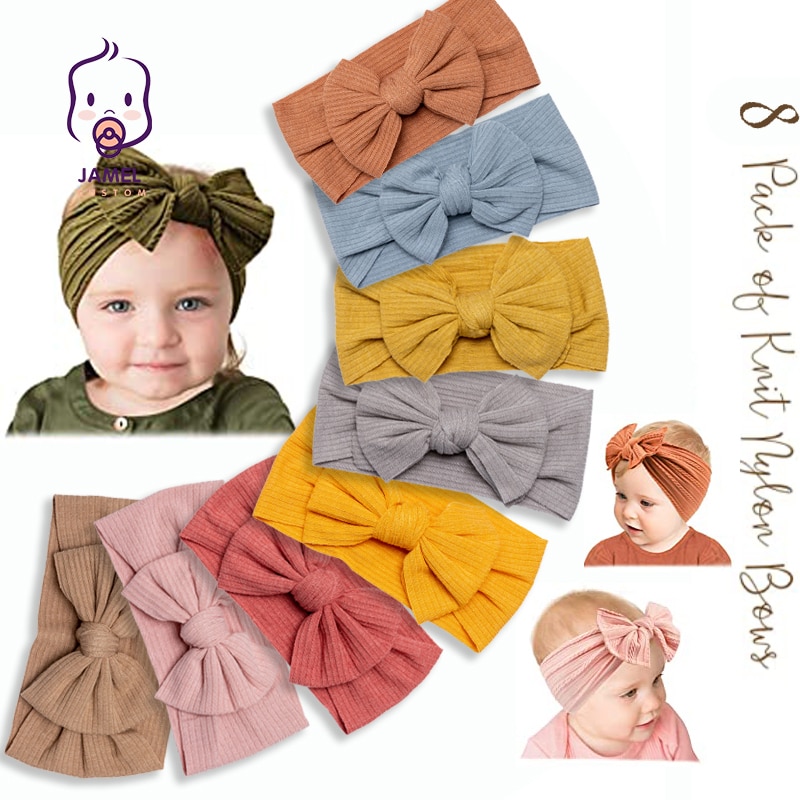 8 Style Baby Hair Band Set For Girls Bow Elastic Headbands Twisted Cable Design Turban Kids Headware Baby Hair Accessories