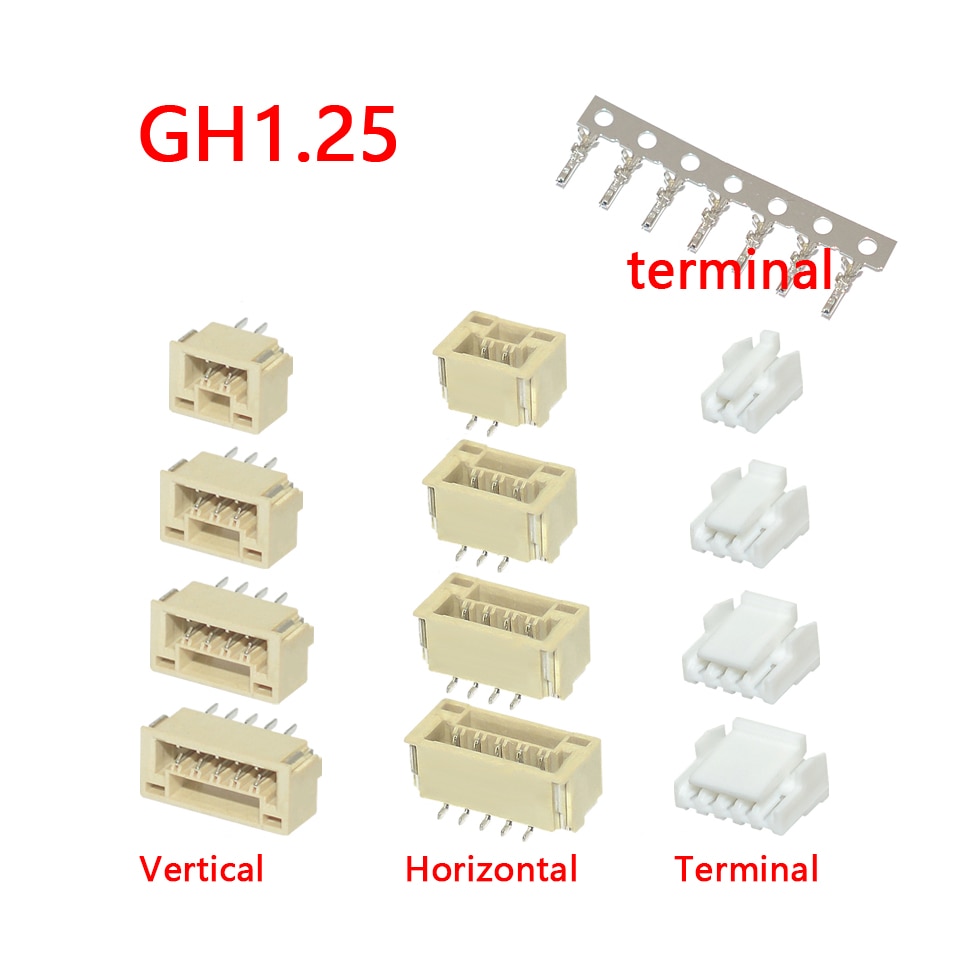 GH1.25 GH 1.25/1.27 1.25mm with lock Connector Socket Pin Header Vertical Horizontal JST Housing terminal 2 3 4 5 6 7 8 10 p