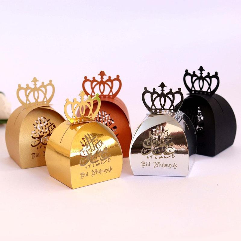 Ramadan Carton Eid Mubarak Wedding Hollow Candy Box Eid Chocolate Candy Box Reflective Silver Ramadan Carton