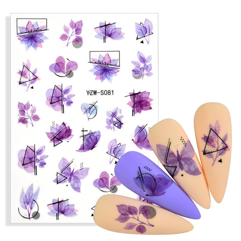 2021 NEW Purple Embossed 3D Nail Stickers Blooming Flower Nail Art Sticker Decals Adhesive Manicure Nail Art Tips Decoration