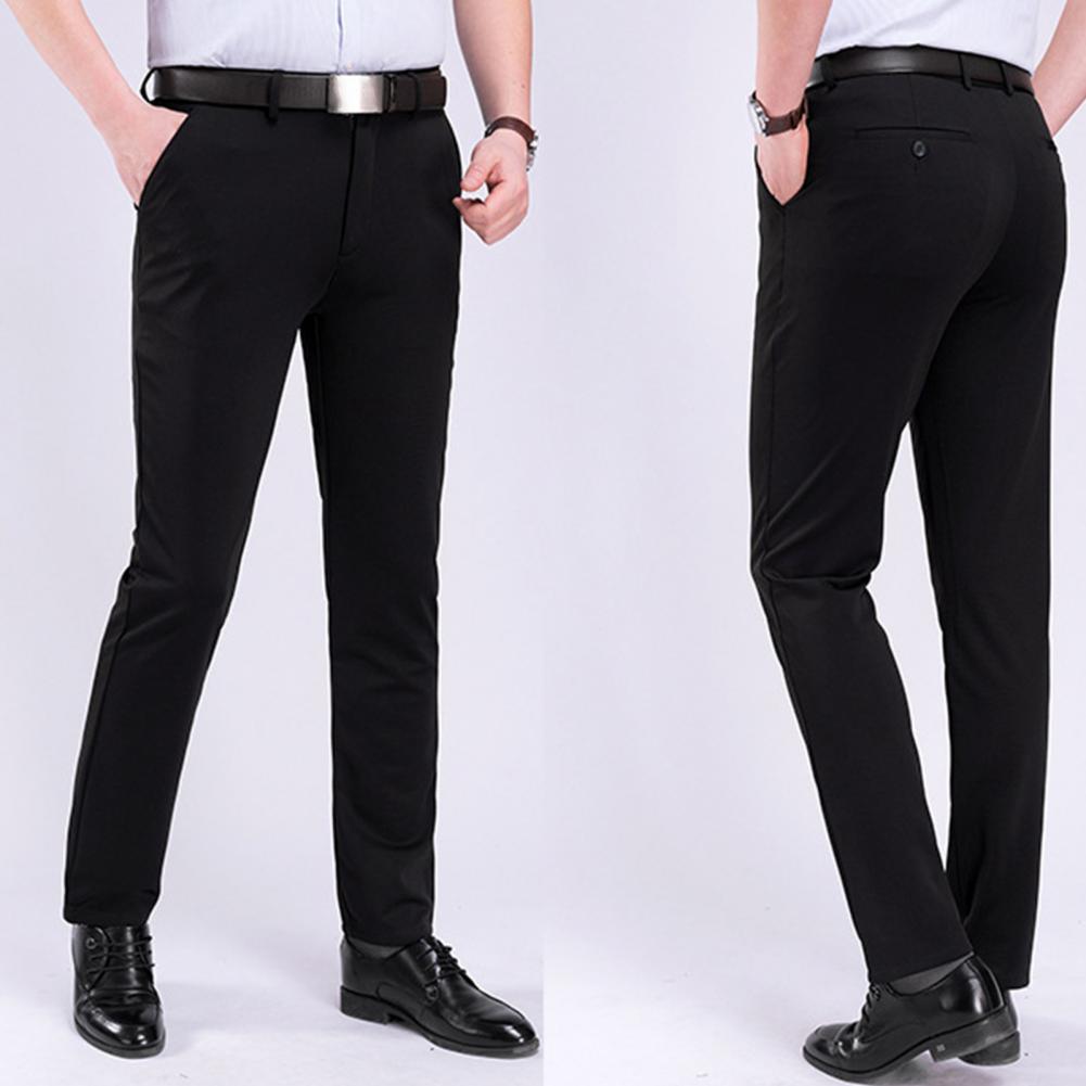 Men Fashion Solid Color Stretchy Dress Pants Formal Business Wedding Trousers