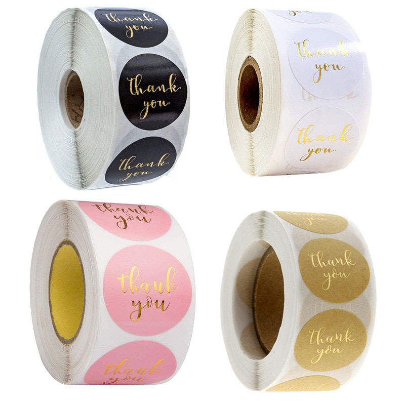 500pcs Round Labels Kraft Paper Thank You Sticker Dragees Candy Bag Flower Gift Box Cake Boxes and Packaging Wedding Stickers