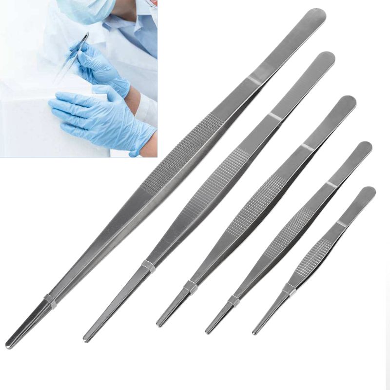 Toothed Tweezers Barbecue Stainless Steel Long Food Tongs Straight Home Tweezer Garden Kitchen BBQ Tool 5 Sizes 652A