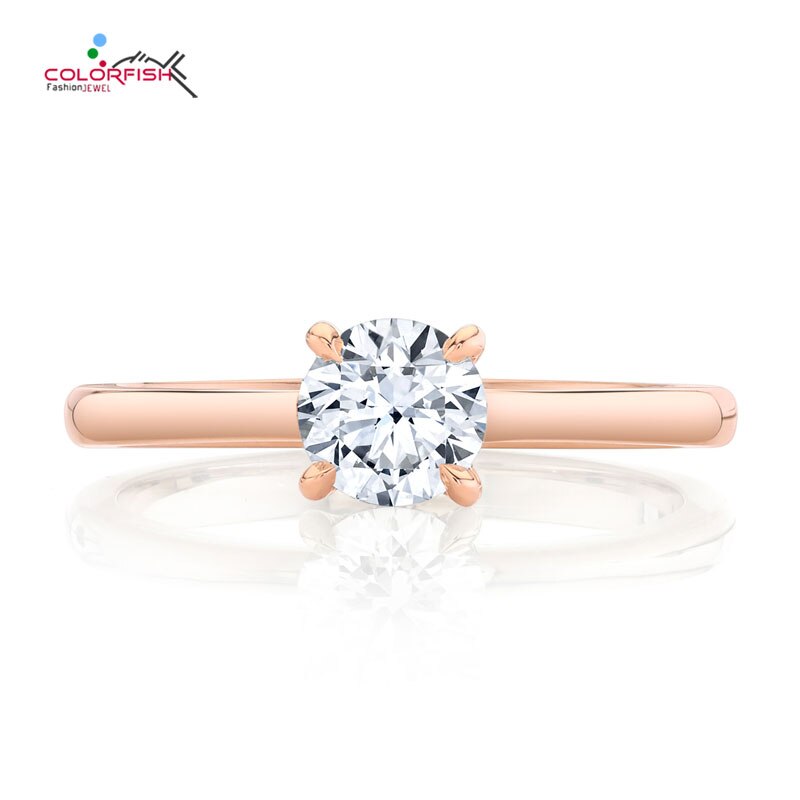 COLORFISH Classic 1 Carat Round Cut 14K Rose Gold Solitaire Moissanite Engagement Anniversary Rings for Women Wedding Jewelry