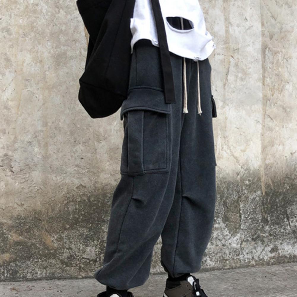 Men Solid Color Sweatpants Drawstring Pockets Ankle Tied Long Pants Cargo Pants Work Trousers Sports Running Pants Joggers