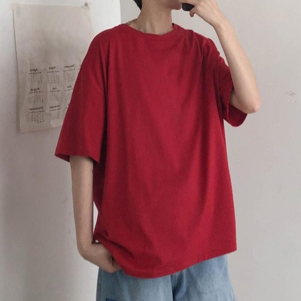 Men Casual Solid Color Half Sleeve O Neck Soft Loose T-shirt Baggy Shirt Top