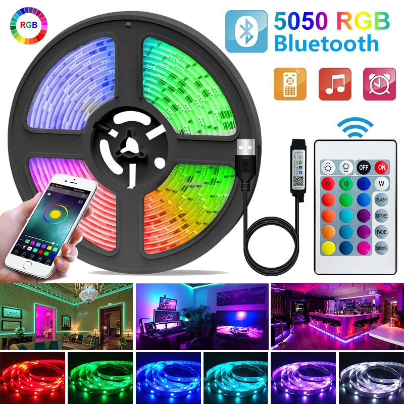 1-30M LED Strip Light USB Bluetooth 5050/2835 RGB Light SMD DC5V Flexible LED Lamp Tape Ribbon TV Desktop Screen BackLight Diode
