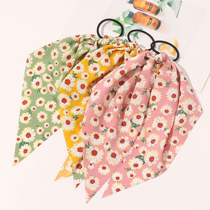 Triangle Streamers Hair Tie Floral Print Hair Scrunchies Women Spring Elastic Rubber Band Fashion Colorful Hair Accessories