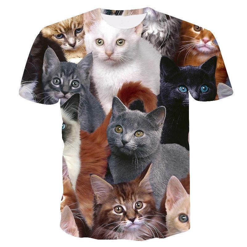 Summer 3D cat print T-shirt funny short-sleeved style casual O-neck animal print cat street hip-hop 110/6XL