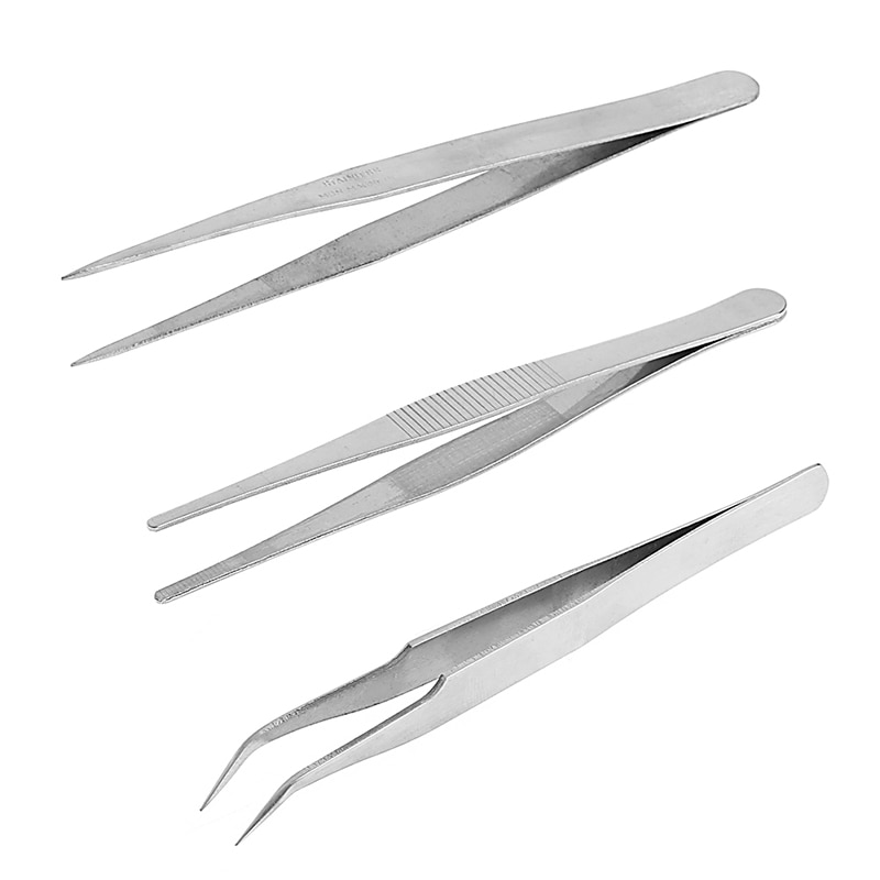 3Pcs Repair Precision Mounting Tool Set Electronic Stainless Steel Tweezers 652A