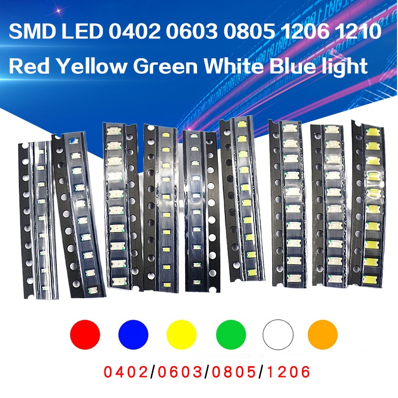 100pcs 0402 0603 0805 1206 1210 smd led Red Yellow Green White Blue light emitting diode Clear LED Light Diode Set DIY