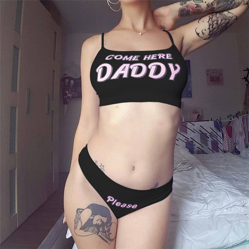 Letter Printing Breathable Suit Short Style Exposed Umbilical Tube Top Sling + Low Waist Briefs Hot Sale