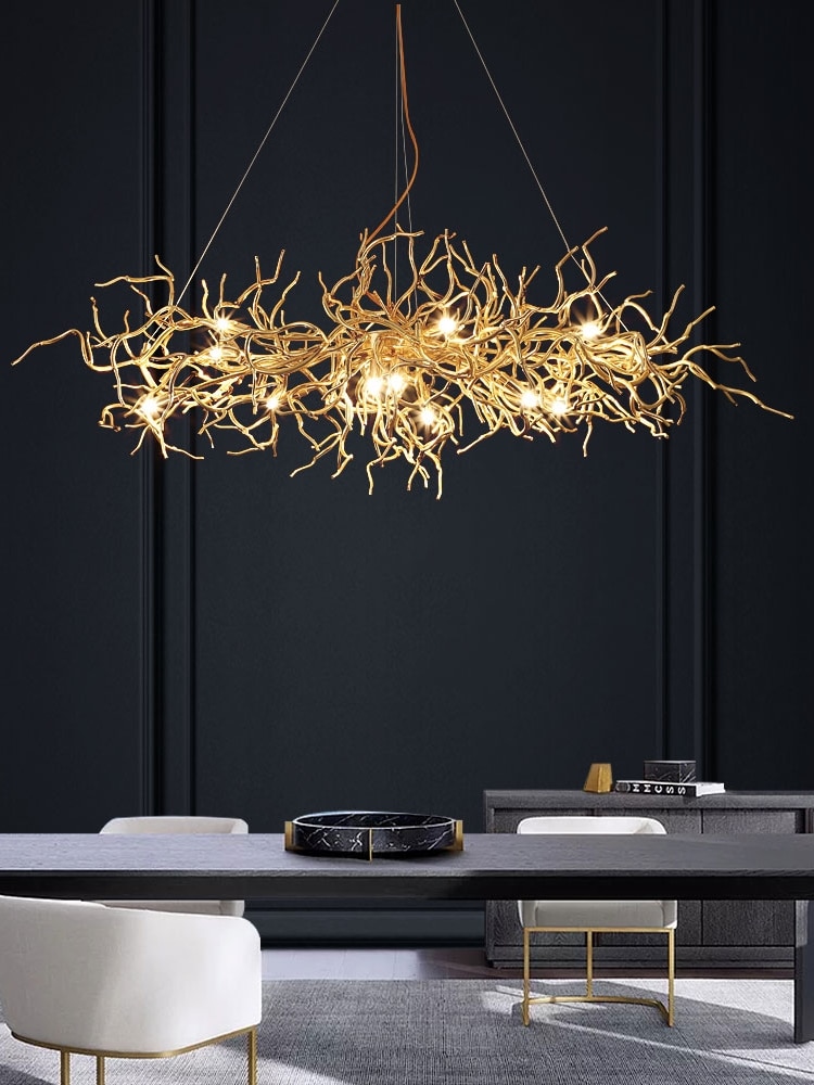 Post-Modern light luxury LED restaurant chandelier decoration Nordic reception lamps simple aluminum art bar tree Chandelier