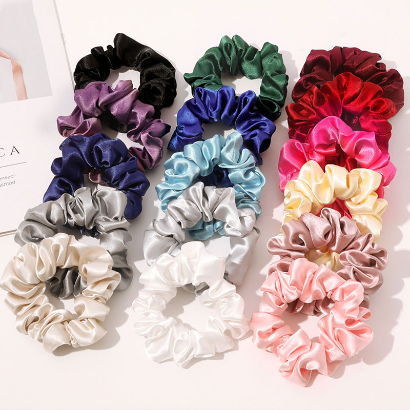 Fashion Satin Silk Scrunchies Solid Color Elastic Hair Bands for Women Girls Hair accessories POnytail Holder Hair ties Rope