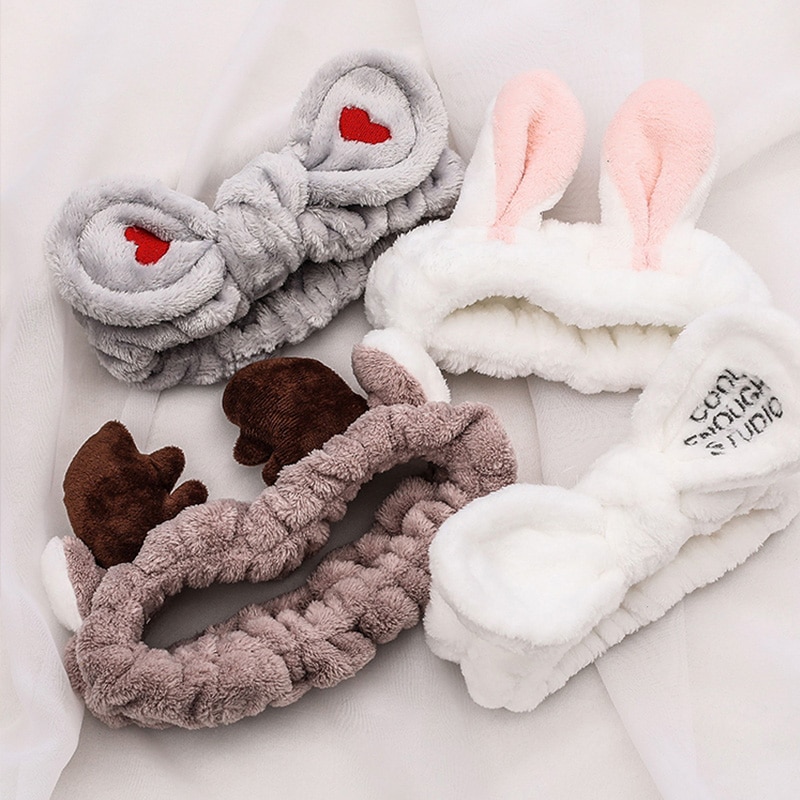 Wash Face Hair Holder Hairbands Soft Warm Coral Fleece Bow Animal Ears Headband for Women Girls Turban Fashion Hair Accessories