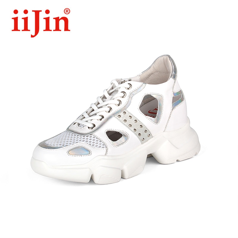 IIJIN summer new style hollow mesh daddy shoes inner increased breathable wild sports design thick-soled casual women sneakers