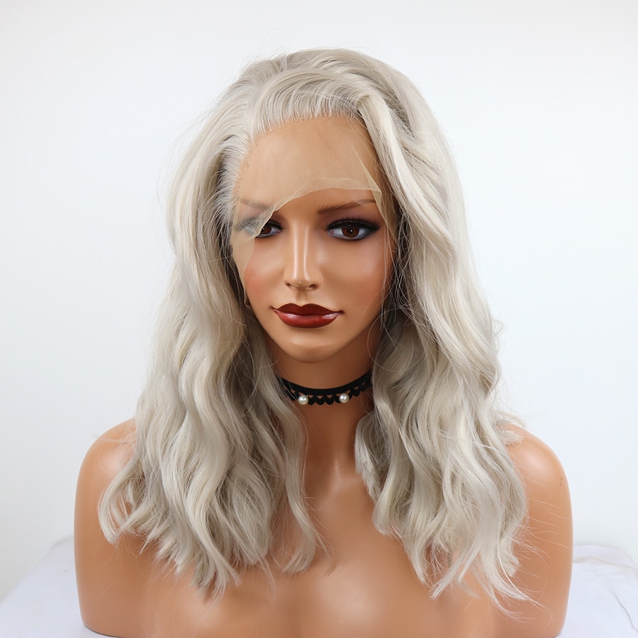 150% Density Ash Blonde Wave Synthetic Lace Front Wig with Middle Part for Women Glueless Realistic Daily Wear Makeup Wig