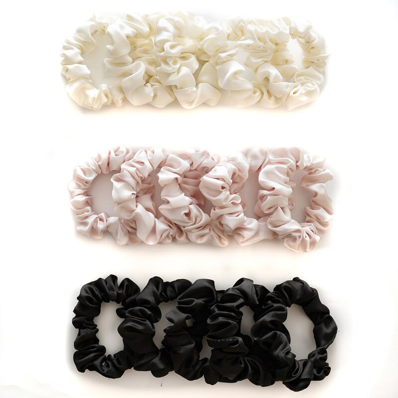 5Pcs/Set Solid Color Artificial Silk Hair Scrunchies Women Girl Spring Elastic Hair Band Ponytail Holder Hair Accessories