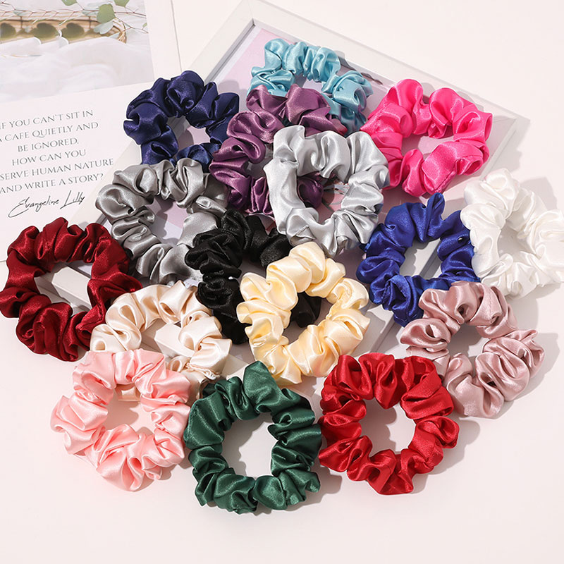 Elegant Silky Satin Hair Scrunchies Elastic Hair Band Ponytail Holder Simple Rubber Band Solid Color Women Hair Accessories 2021